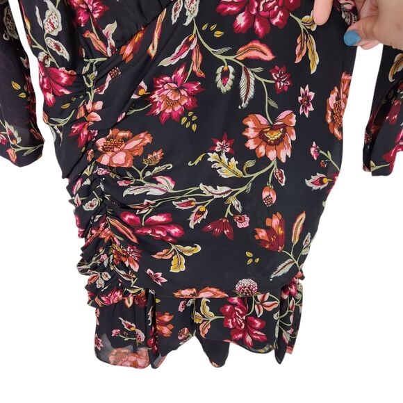 A.L.C. Dress Womens 10 Black Floral Haven Ruched Silk Long‎ Sleeve NWT Flaw $595 - Picture 6 of 16